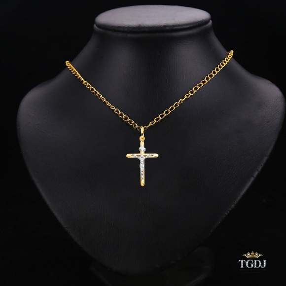 14K Two Tone Crucifix Cross Religious Pendant